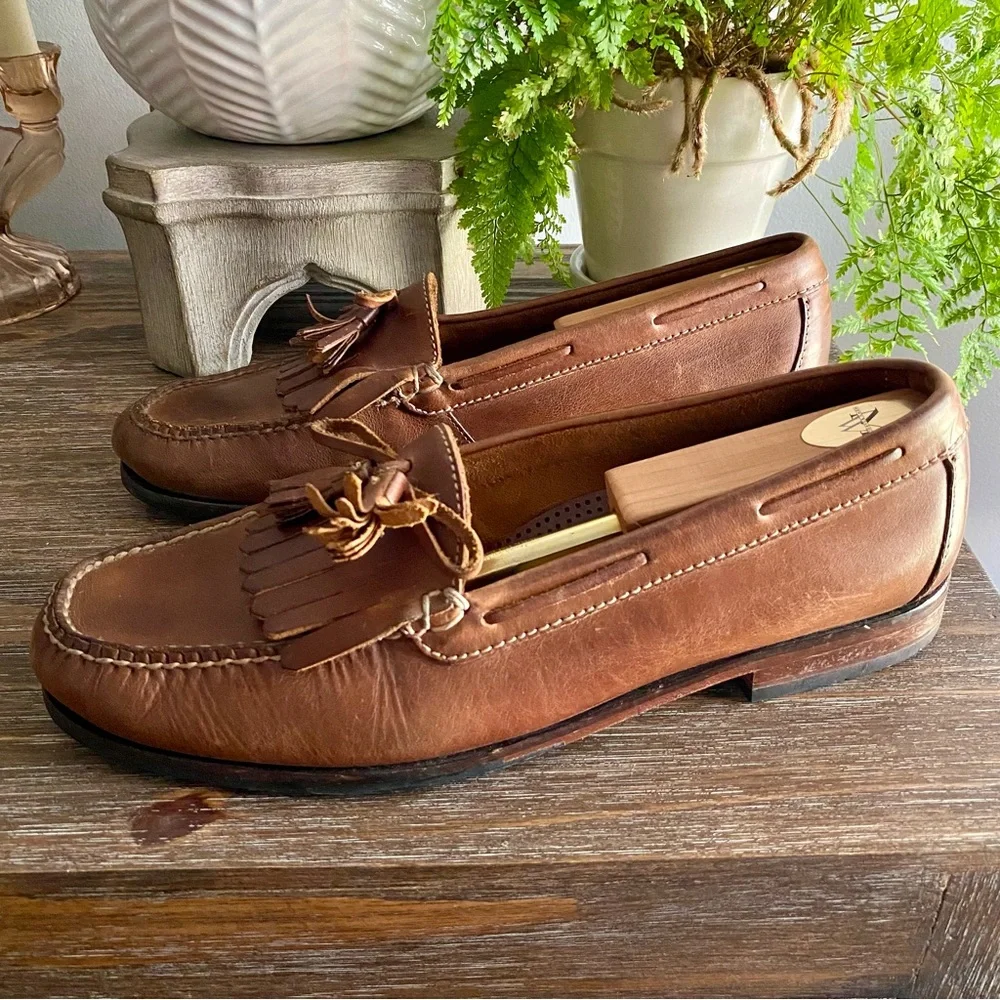 Cole Haan Mens Leather Tassel‎ Loafers Casual Slip On Brown Tan 12 D Tan Brown